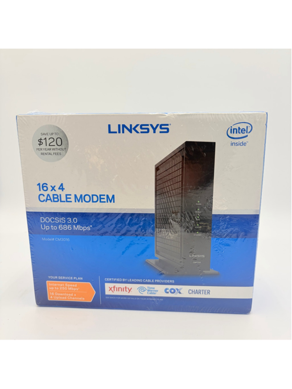 NEW SEALED Linksys CM3016 16x4 Cable Modem DOCSIS 3.0 Up to 686 Mbps